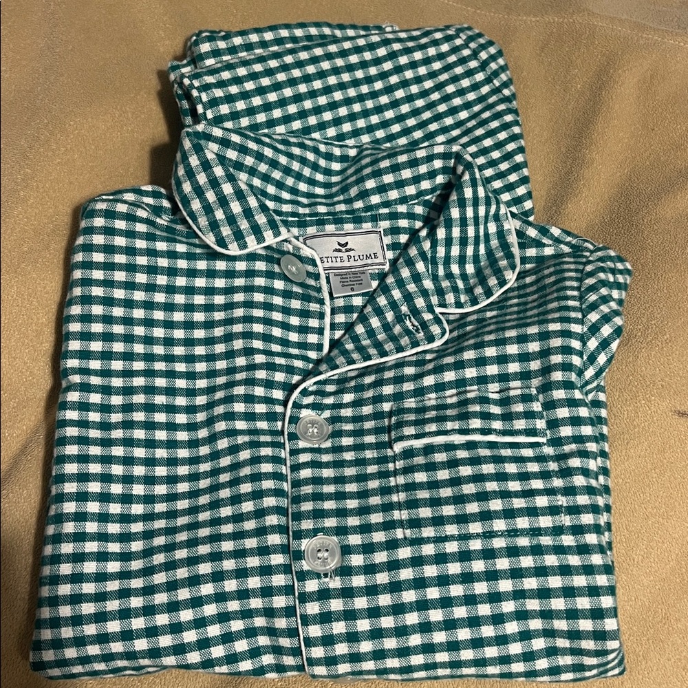 Petite Plum- unisex kids green checkered pajamas set- long sleeves & long pants